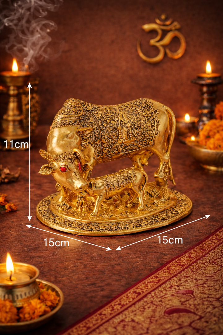 Cow and Calf Statue Small Idol for Good Luck & Prosperity