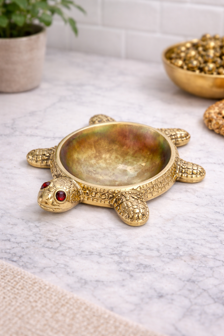 Brass Tortoise with Shreeyantra for Good Luck