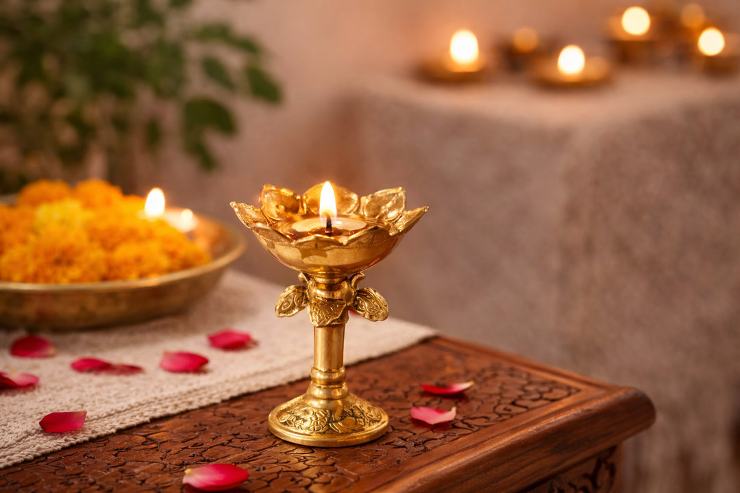 Brass Akhand Jyot Deepak for Home Mandir