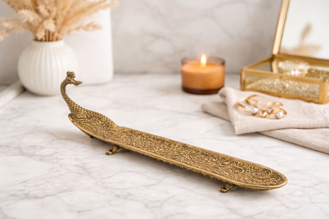 Elegant Brass Peacock Incense Holder for Home Decor