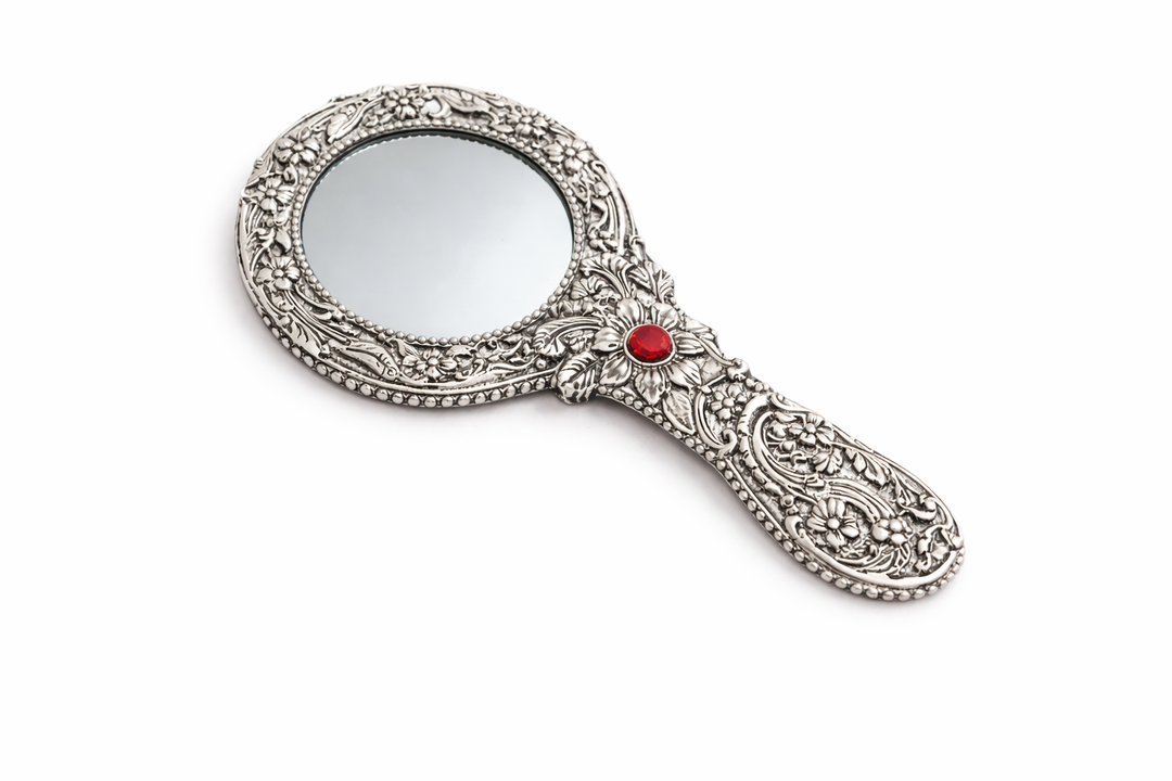 Aluminium Hand Mirror Nickel for Dressing Table & Mandir