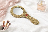 Aluminium Hand Mirror Golden for Dressing Table & Mandir