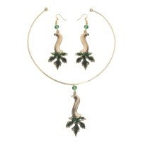 Handcrafted Emerald Drift Brass Pendant with Earrings
