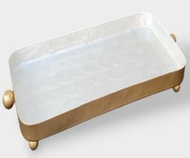 Gold and White Decorative Iron Tray for Home & Display
