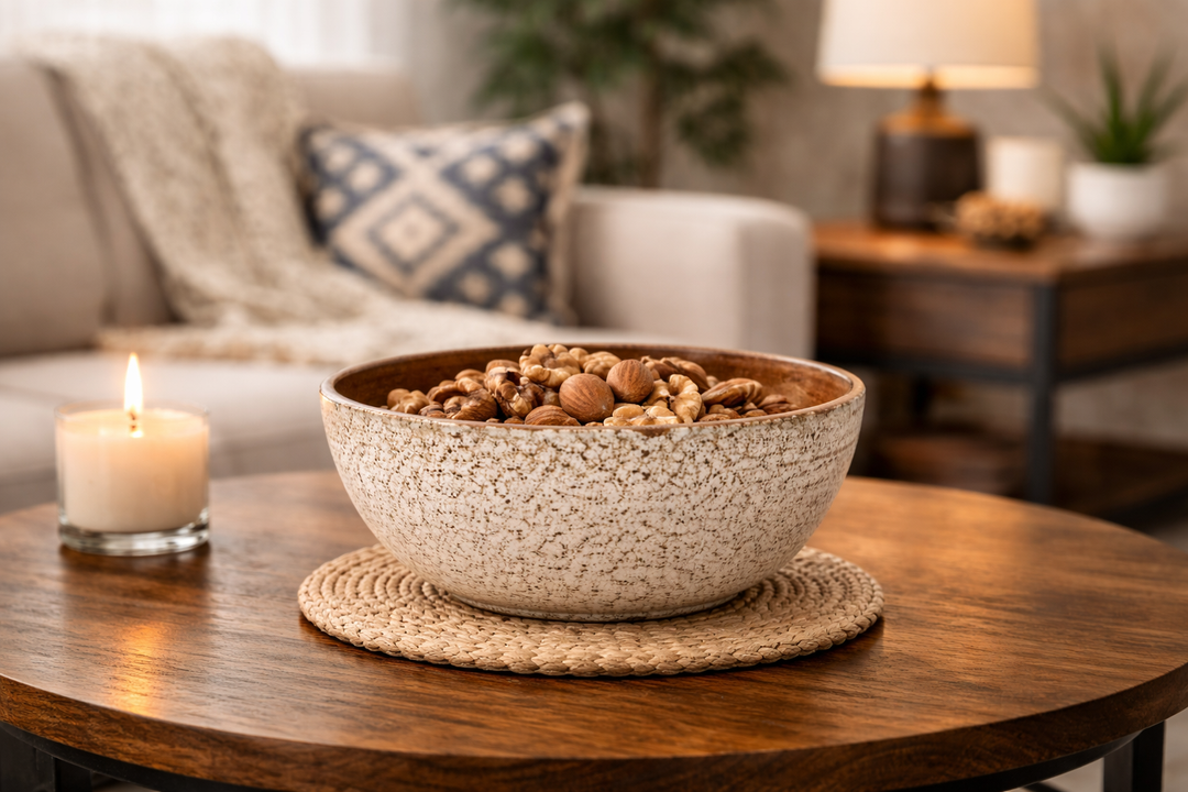 Wooden Carved Crush Bowl | Handcrafted Rustic Tabletop Décor