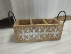 Wooden Carved Cutlery Organizer White Home Accessory