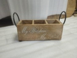 Wooden Carved Organizer Caddy with Metal Handle
