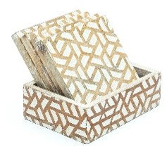 Wooden Carved White Coaster Set with Holder