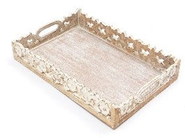 Wooden Hand-Carved Inlay Trays for Serving & Décor Set of 2