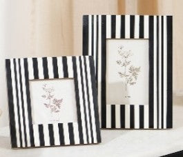 Modern White Resin Photo Frame with Black Accent Lines