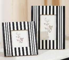 Modern White Resin Photo Frame with Black Accent Lines