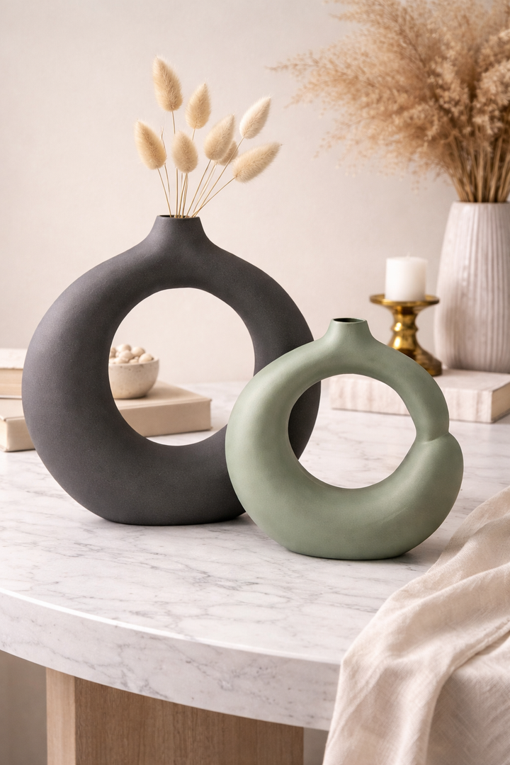 Modern Hollow Round Aluminium Flower Vase Decorative Accent Set