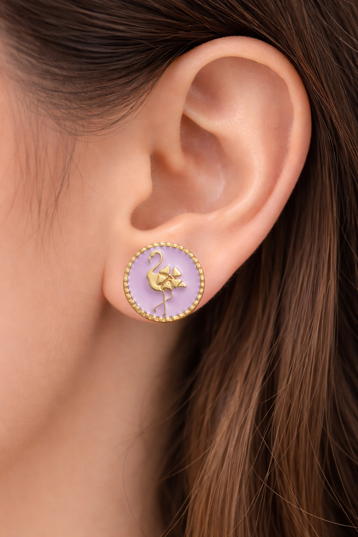 Flamazing Stud Earrings | Gold-Plated Brass with Enamel Flamingo