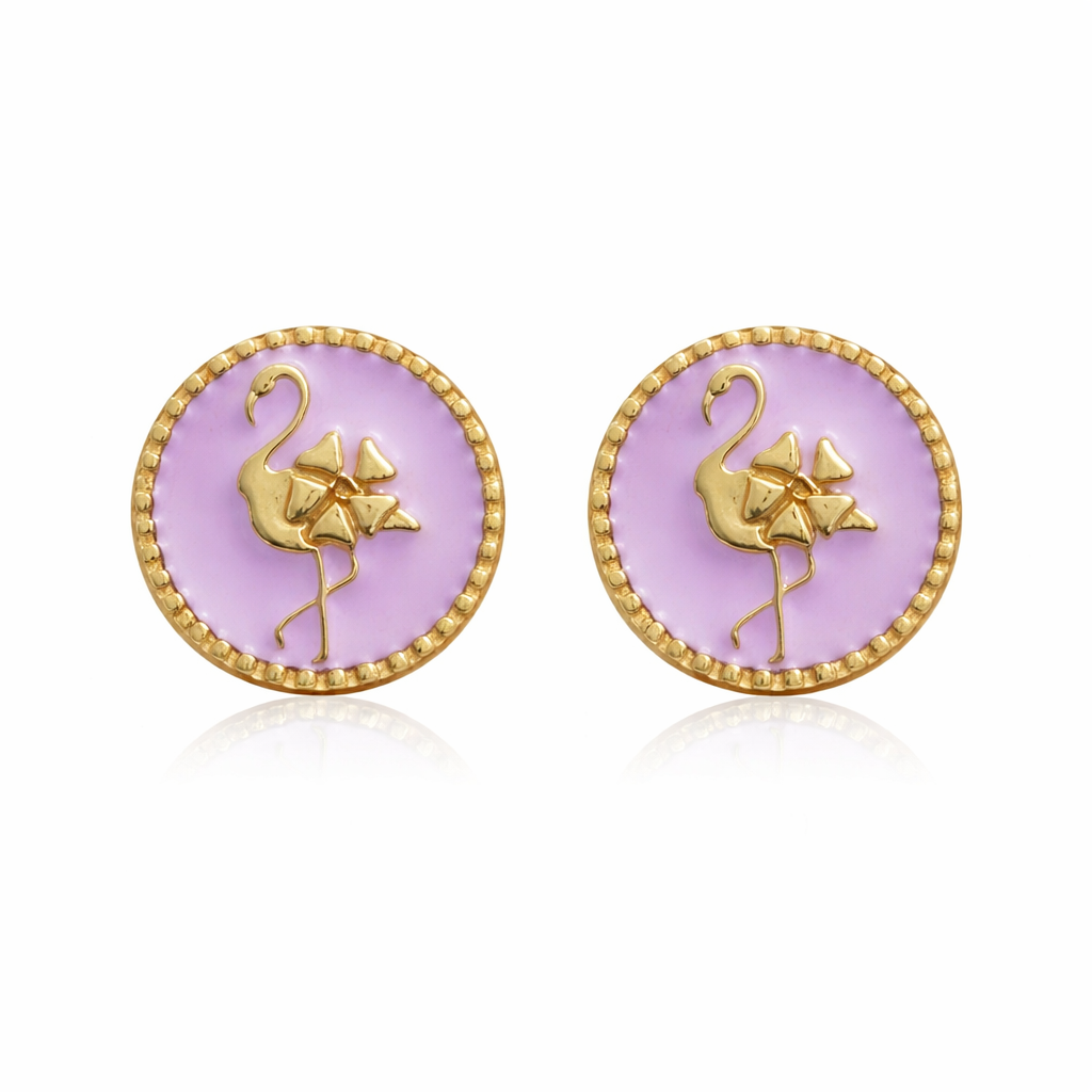 Flamazing Stud Earrings | Gold-Plated Brass with Enamel Flamingo