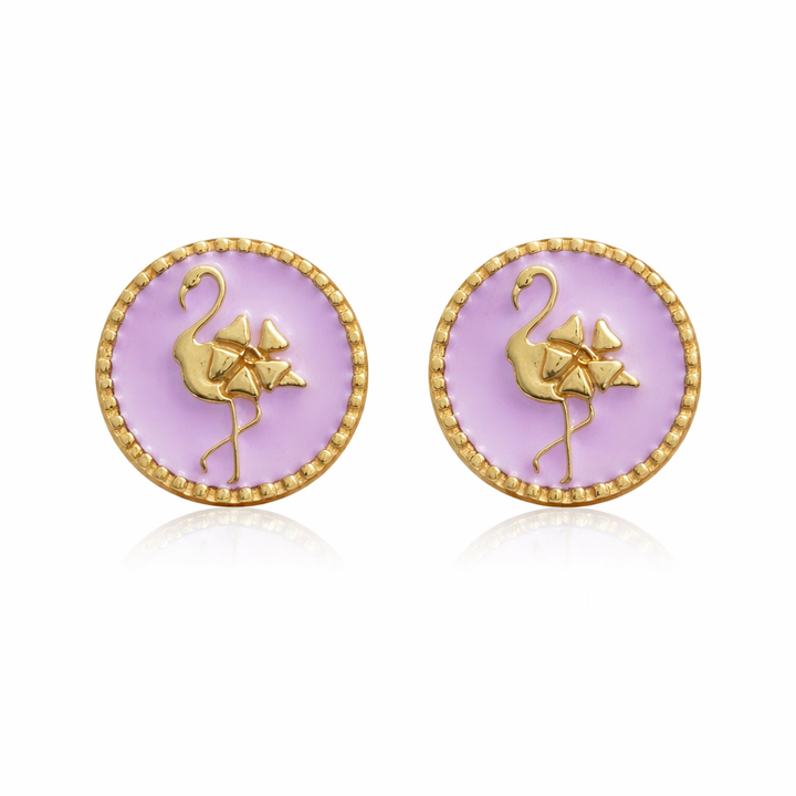 Flamazing Stud Earrings | Gold-Plated Brass with Enamel Flamingo