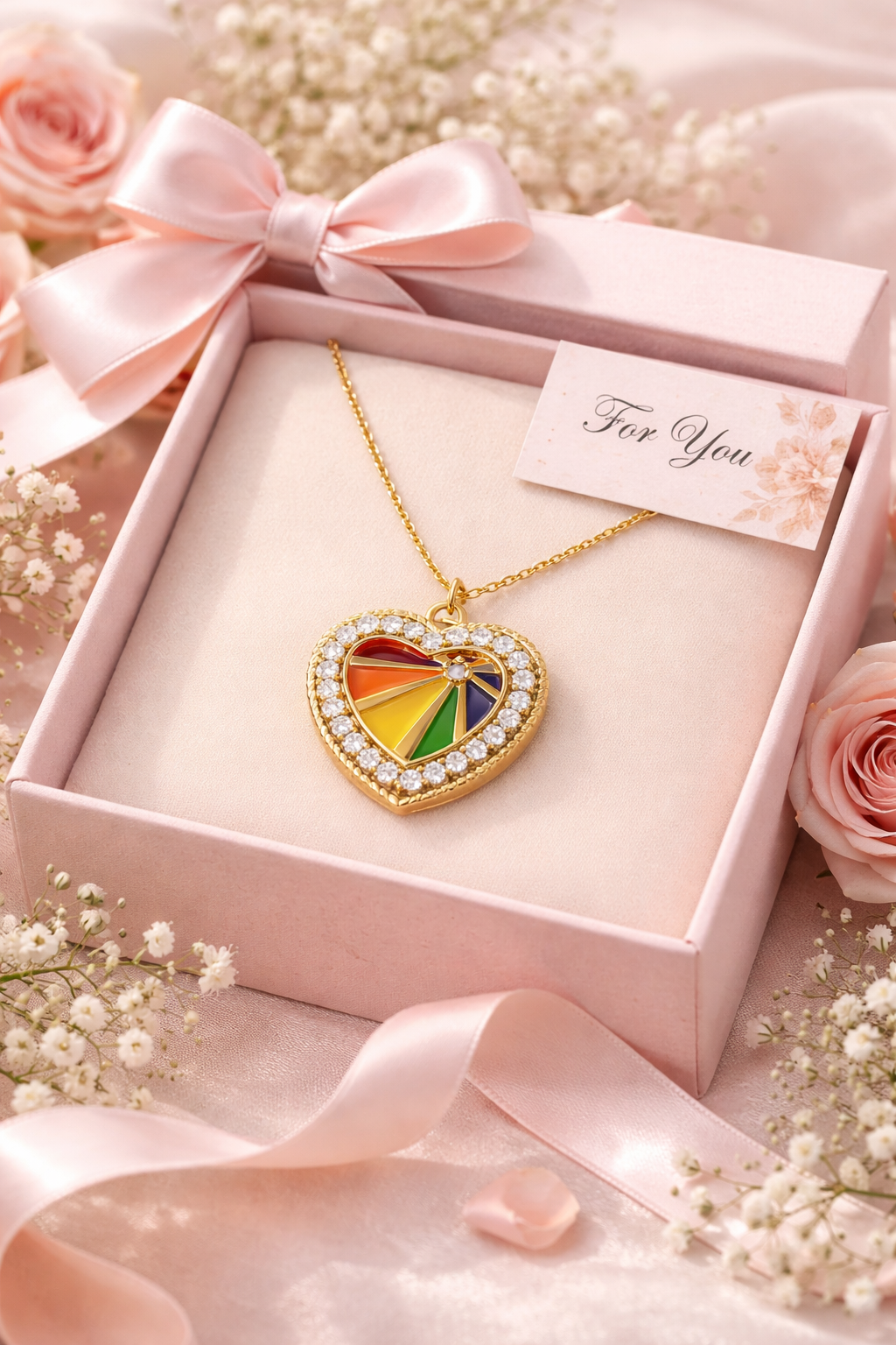 Rainbow Pendant Necklace | Gold-Plated Brass Heart-Shaped Design