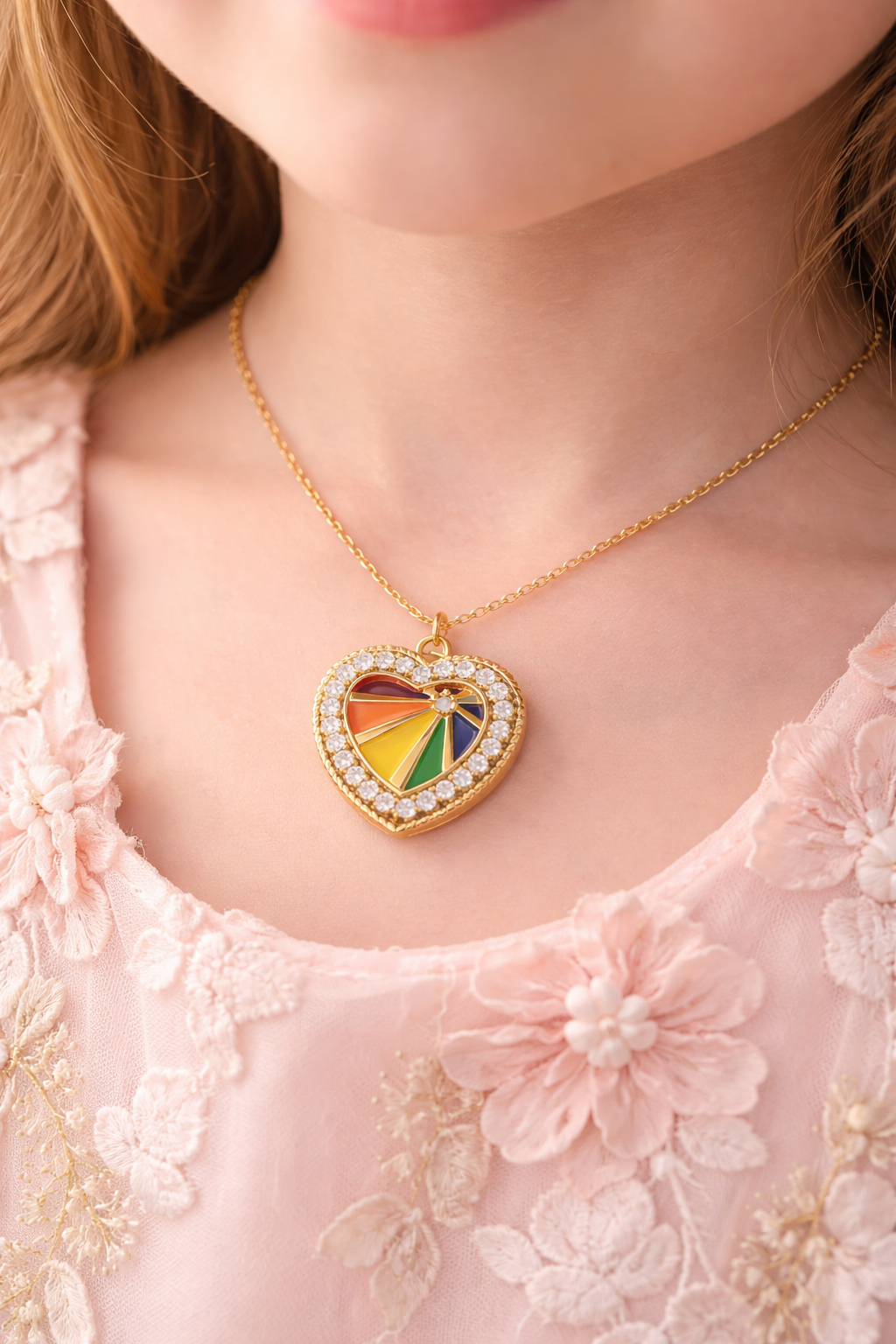 Rainbow Pendant Necklace | Gold-Plated Brass Heart-Shaped Design