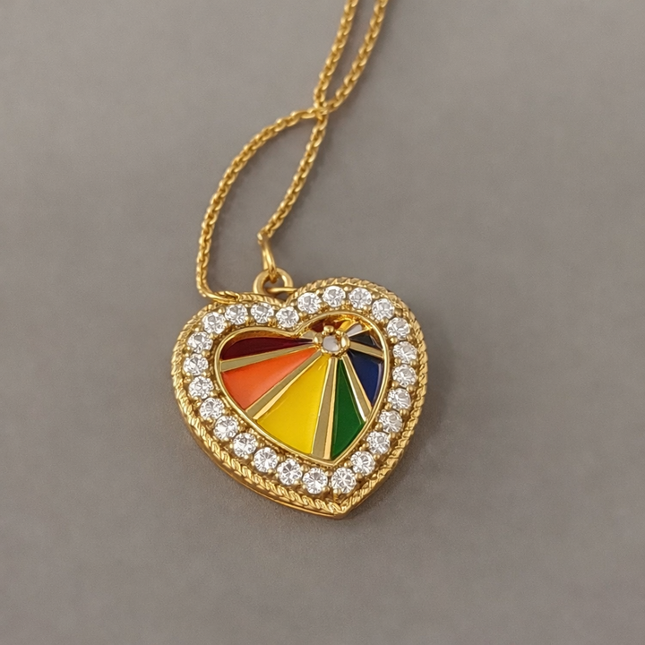 Rainbow Pendant Necklace | Gold-Plated Brass Heart-Shaped Design