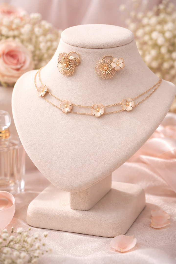 Six Flower Choker Necklace | Gold-Plated Brass Floral Design