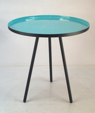 Designer Round Metal Side Table Turquoise & Grey Tabletop Accent