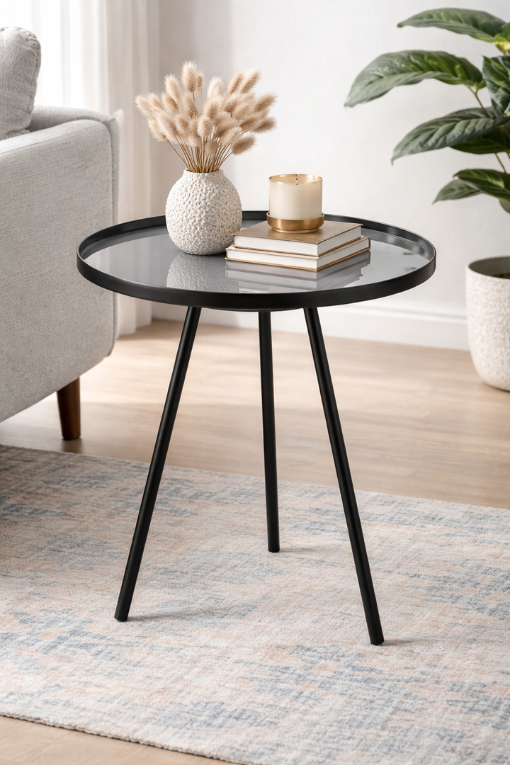 Designer Round Metal Side Table Turquoise & Grey Tabletop Accent