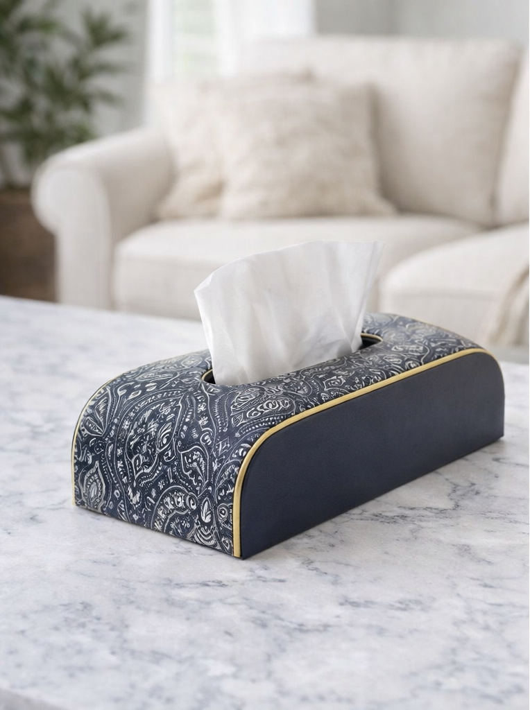 Expobazaar Premium Navy PU Leather Tissue Paper Box