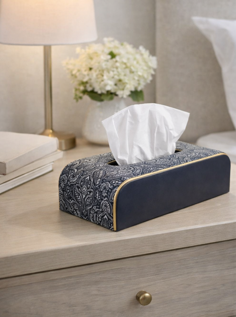 Expobazaar Premium Navy PU Leather Tissue Paper Box