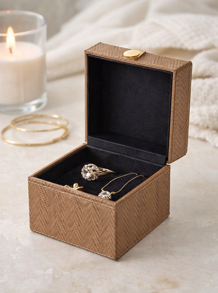 Expobazaar Brown Rexine Keepsake Box with Printed Glass Top