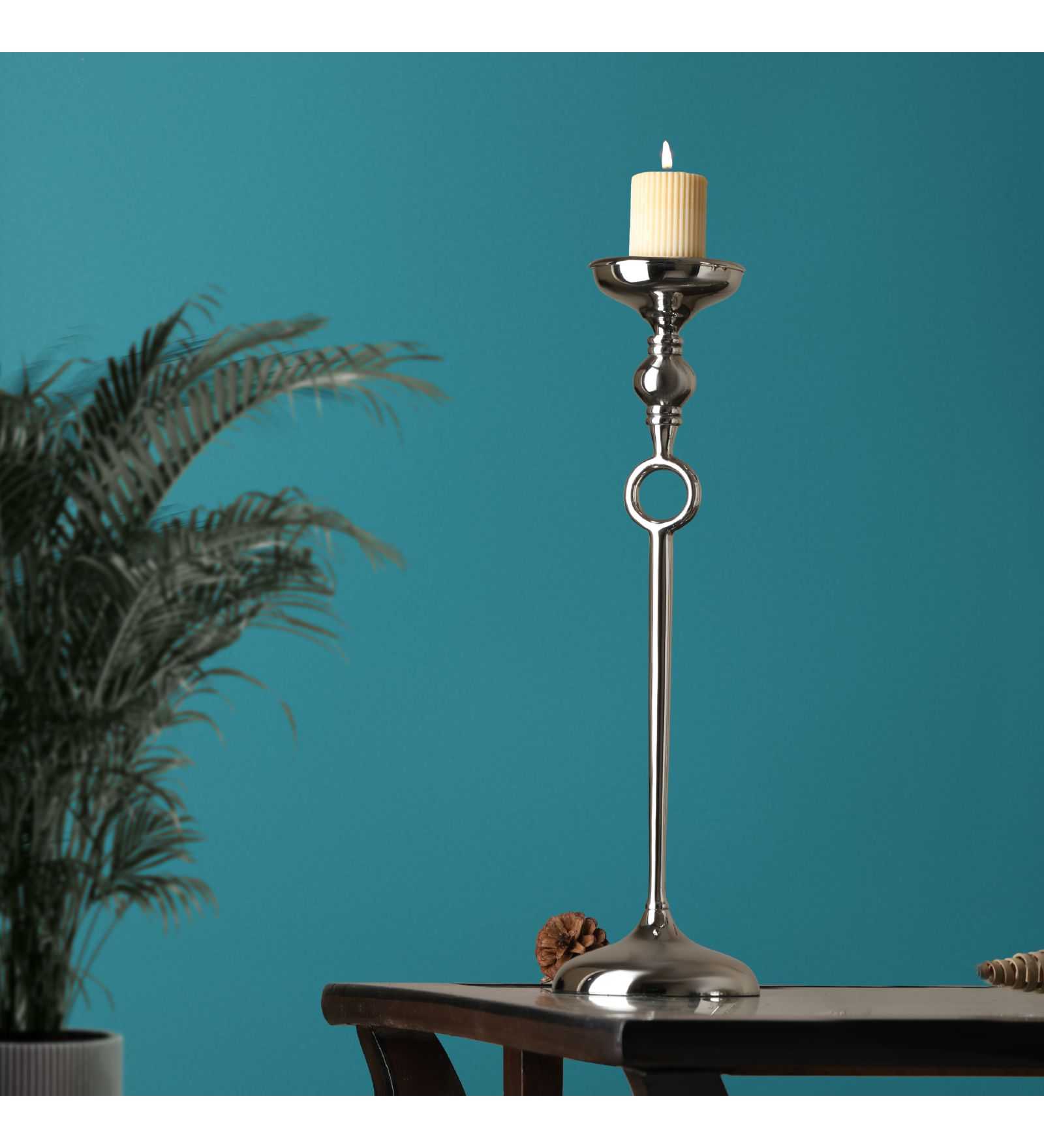 Ajna Large Silver Pillar Holder | Majestic Candle Holder for Stylish Ambiance