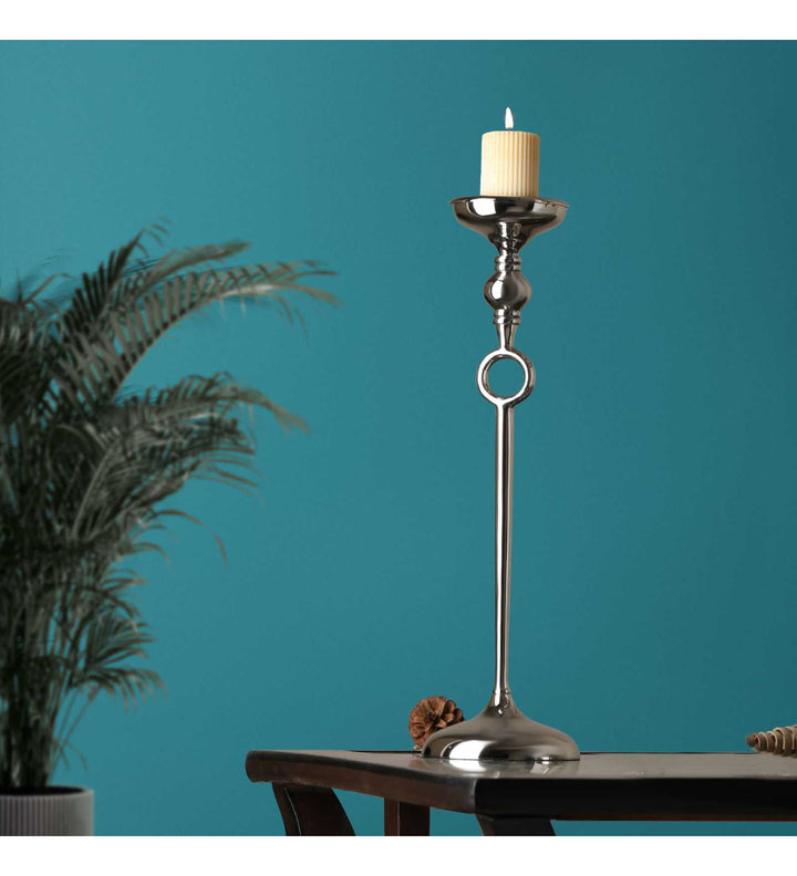 Ajna Large Silver Pillar Holder | Majestic Candle Holder for Stylish Ambiance
