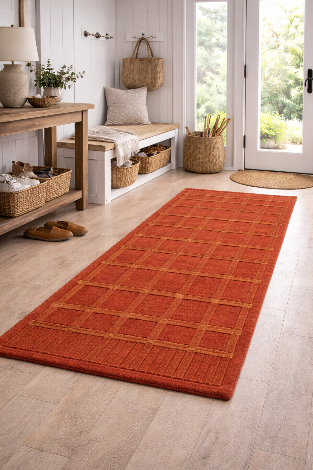 Rustic Grid Hallway Runner