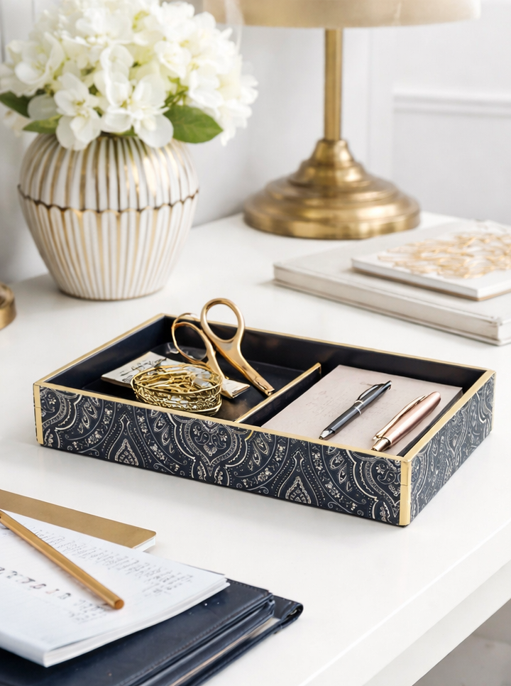 Expobazaar Black Printed PU Leather Serving Tray