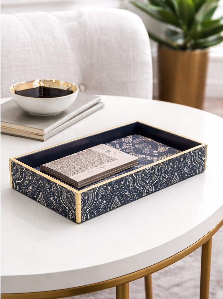 Expobazaar Black Printed PU Leather Serving Tray