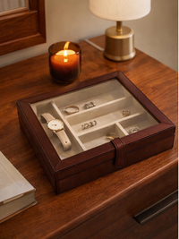 Expobazaar Elegant Tan Leather Tie Storage Box for Organized Accessories