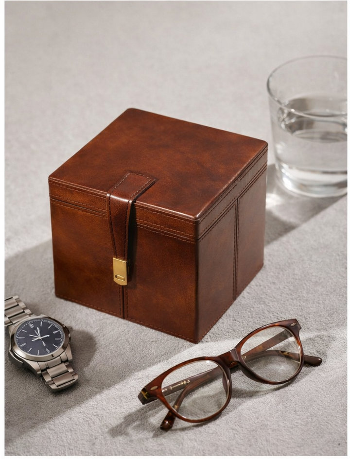 Expobazaar Tan Leather Storage Box – Stylish & Practical Organizer