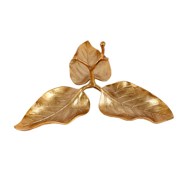 Expobazaar 3 Leaf Decorative Gold Platter