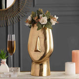 Flat Face Gold Vase | Artistic Modern Decor Accent