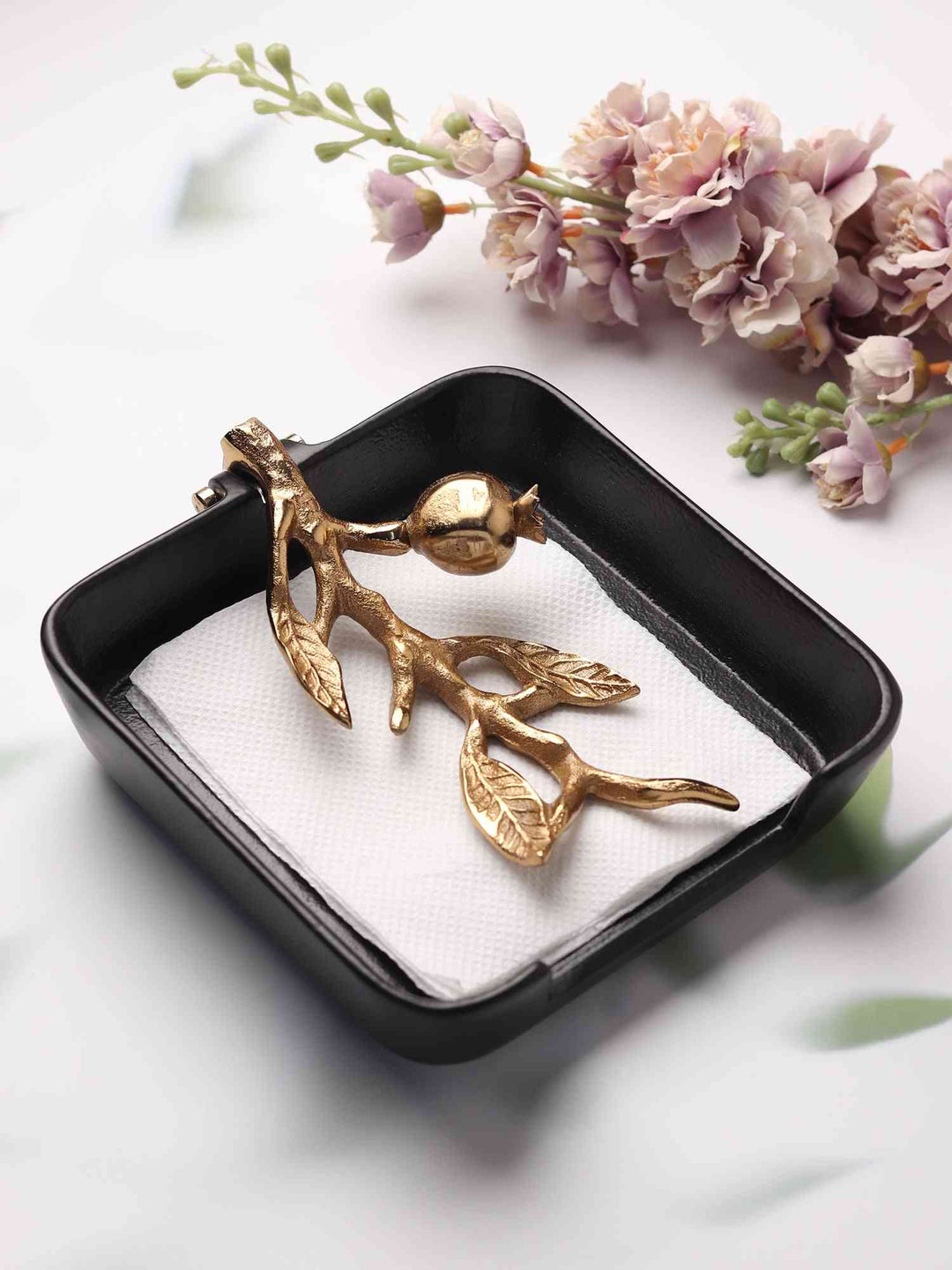 Leafy Black Gold Tissue Haven | Nature-Inspired Organizer for Any Space