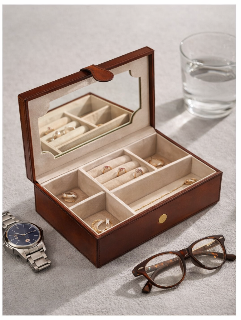 Expobazaar Tan Leather Jewelry Box Luxury Organizer with Secure Clasp
