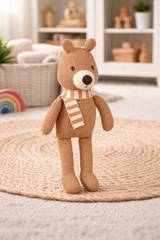 Gummy the Cozy Teddy Bear Toy | Brown with Striped Scarf