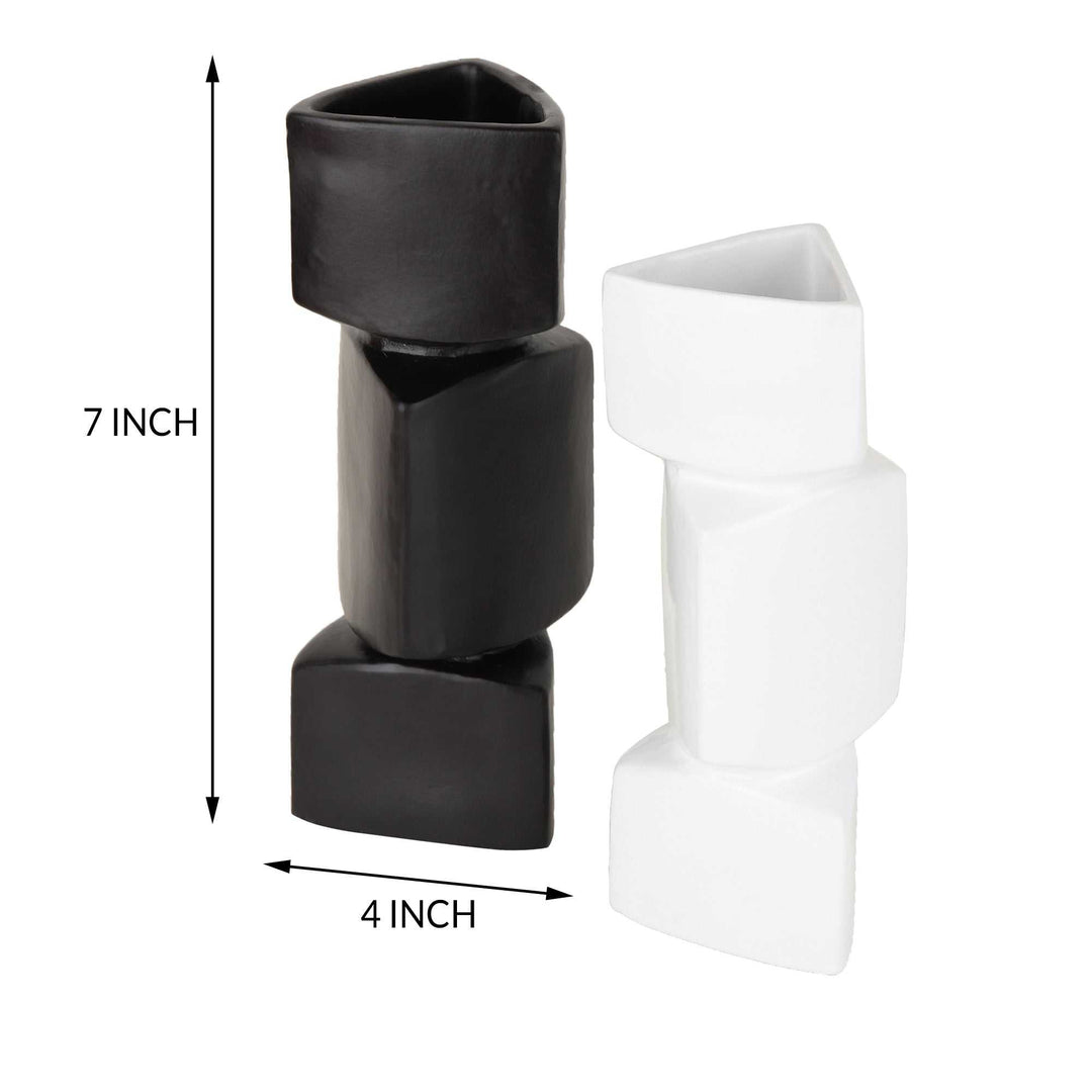 Verti Black & White Asymmetry Vase Set | Modern Ceramic Vases for Bold Decor