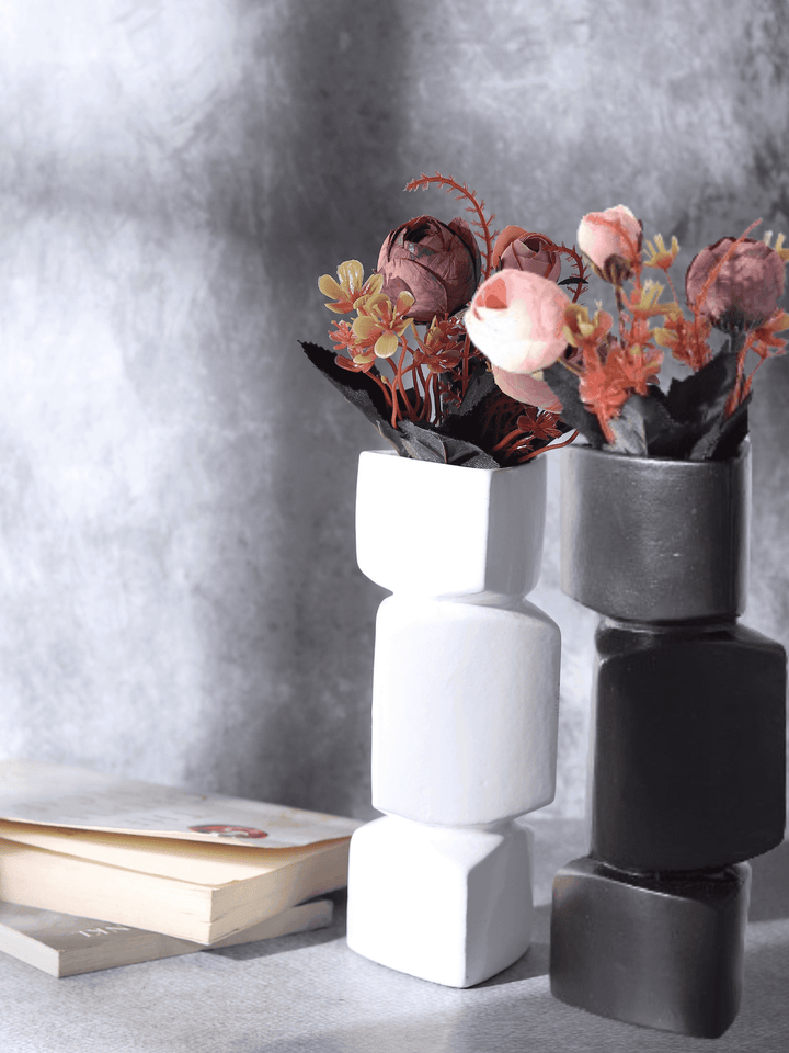Verti Black & White Asymmetry Vase Set | Modern Ceramic Vases for Bold Decor