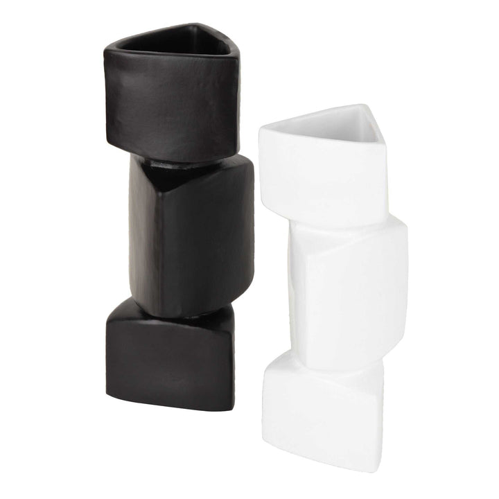 Verti Black & White Asymmetry Vase Set | Modern Ceramic Vases for Bold Decor