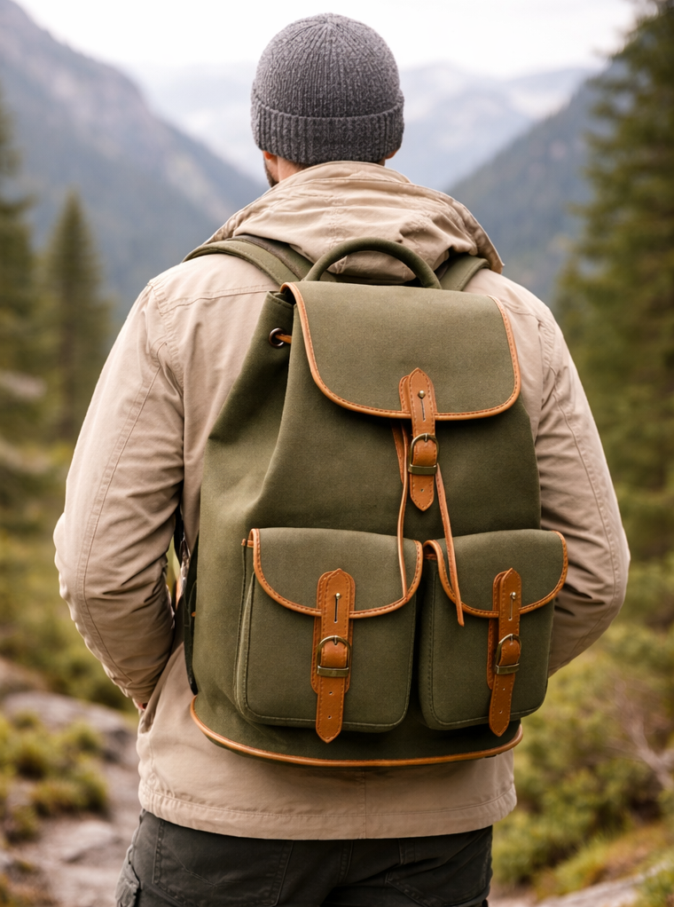 Expobazaar Vintage Style Canvas Backpack with Leather Accents