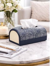 Expobazaar Elegant Navy Printed Leather Tissue Holder