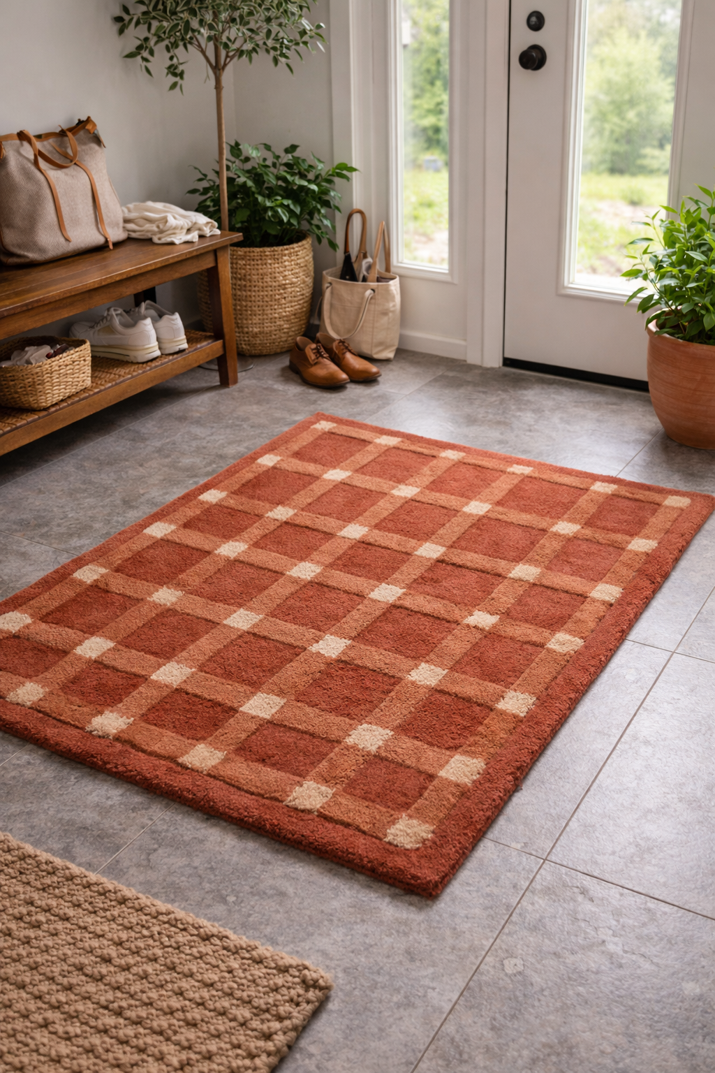 Auburn Grid Wool-Viscose Statement Door Mat