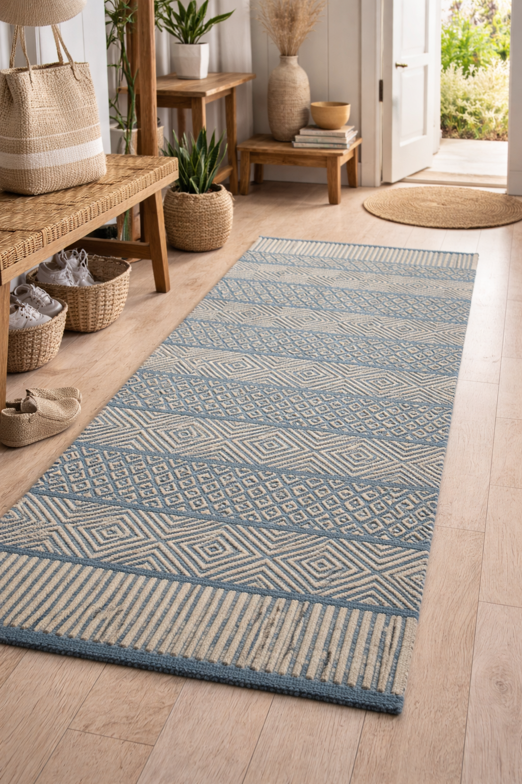 Geometrical Melange the Vibrant Voyage | Hand-Tufted Wool Hallway Art