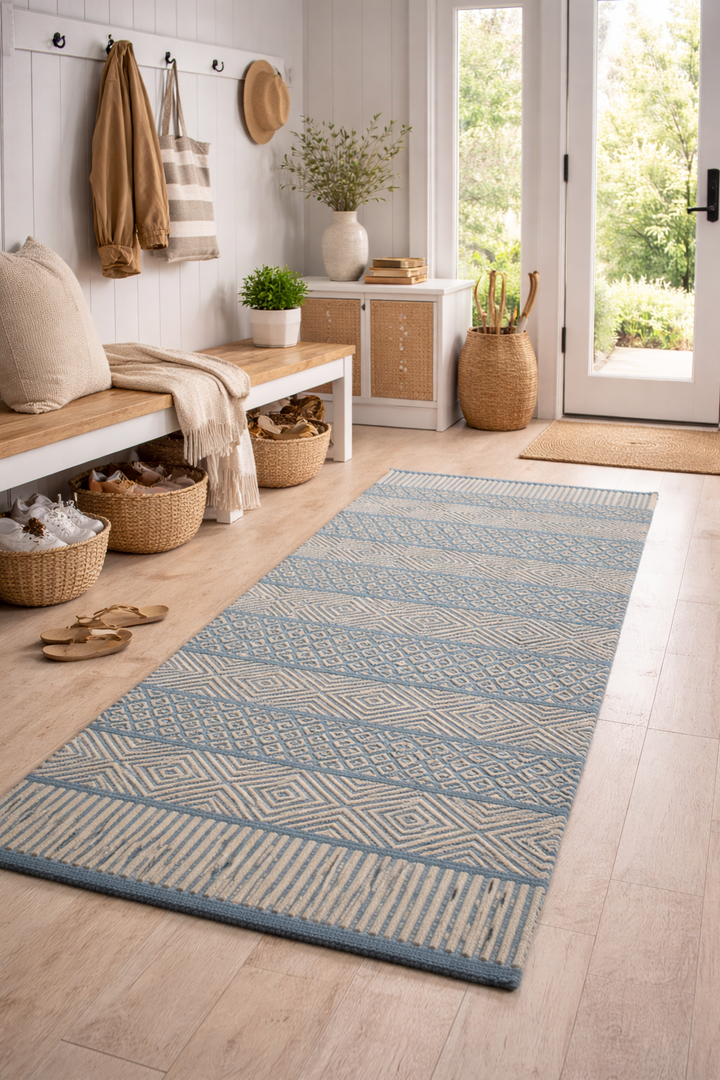 Geometrical Melange the Vibrant Voyage | Hand-Tufted Wool Hallway Art