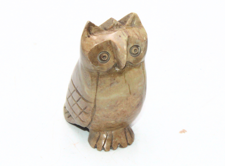 Hand Carved Brown Soapstone Owl Decorative Showpiece for Home