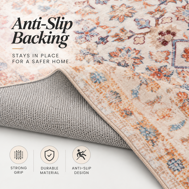 Expobazaar Washable Ivory Blossom Rug | Rug in a Box